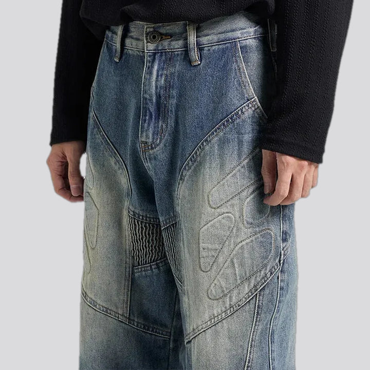 Art patterned boho midweight baggy jeans for men