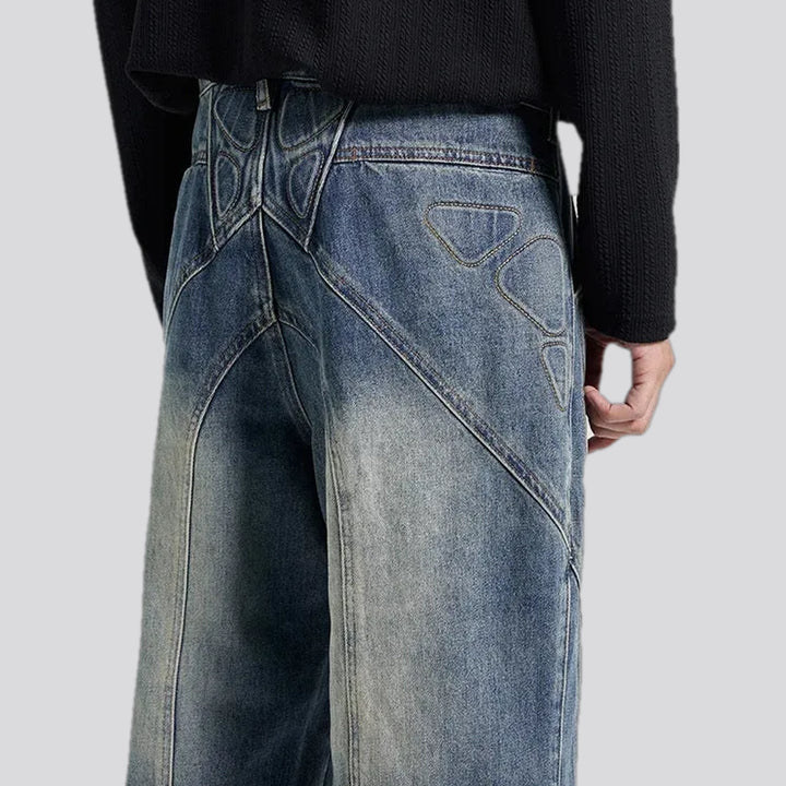 Art patterned boho midweight baggy jeans for men