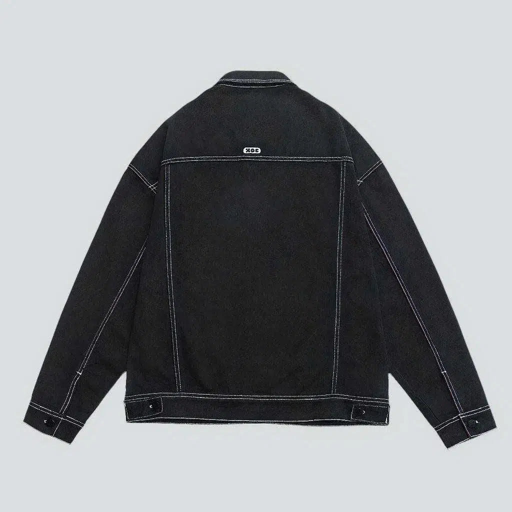 Oversized contrast-stitching jeans jacket
 for men