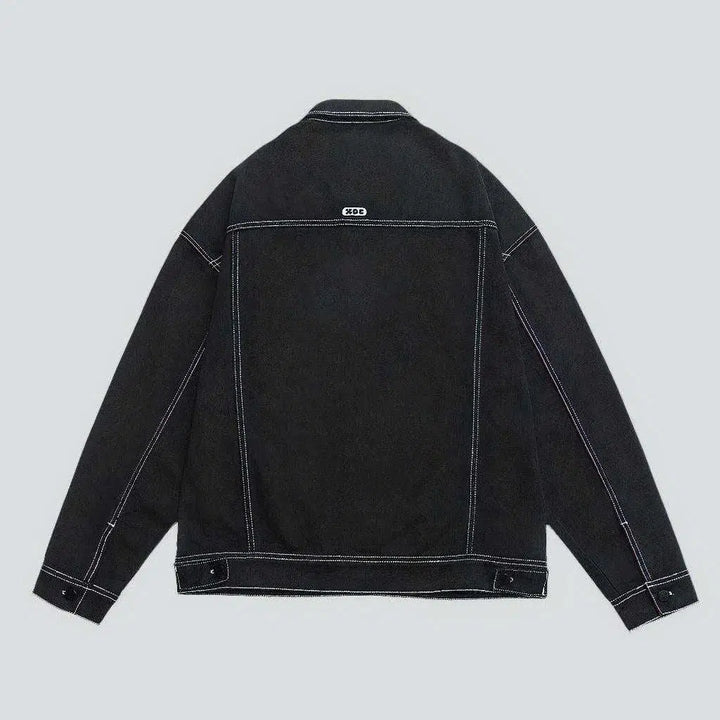 Oversized contrast-stitching jeans jacket
 for men